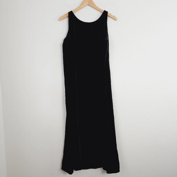 NEW Eileen Fisher Black Crushed Velvet Scoop Neck Sleeveless Midi Dress - Picture 10 of 12